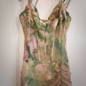 SHEIN Floral Midi Dress - Green and Pink
